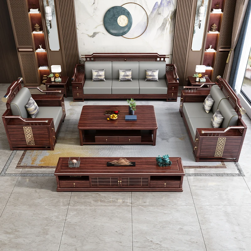 乌金木实木沙发组合现代简约大户型新中式高端别墅家用客厅木家具