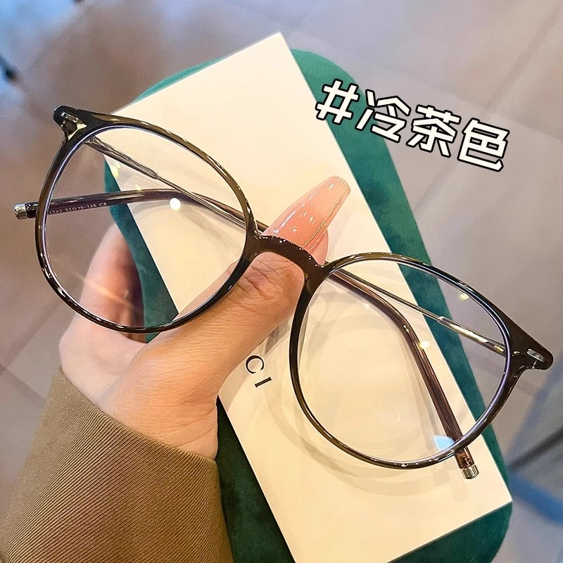 超轻冷茶色ins女近视有度数方圆脸素颜神器防蓝光平光镜大脸显瘦