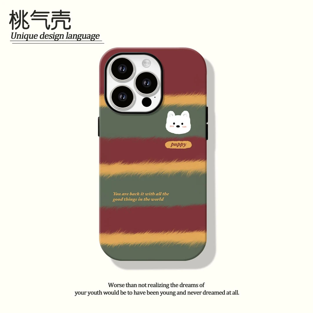 条纹小狗菲林二合一适用苹果16promax华为vivo小米oppo手机壳秋冬