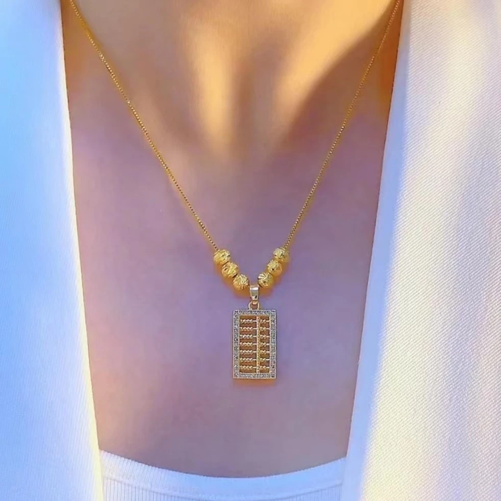 钛钢项链 爆款2024新款好运五福珠算盘项链女款高级感网红轻奢款