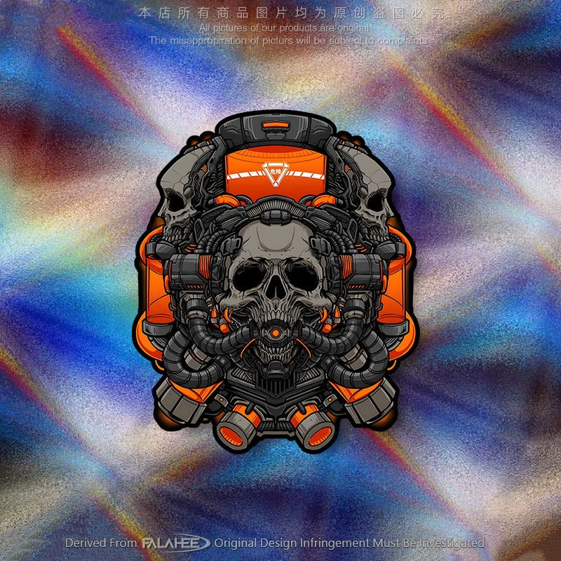 朋克风机械骷髅头贴纸危险警示标识摩托机车身玻璃装饰机箱反光贴