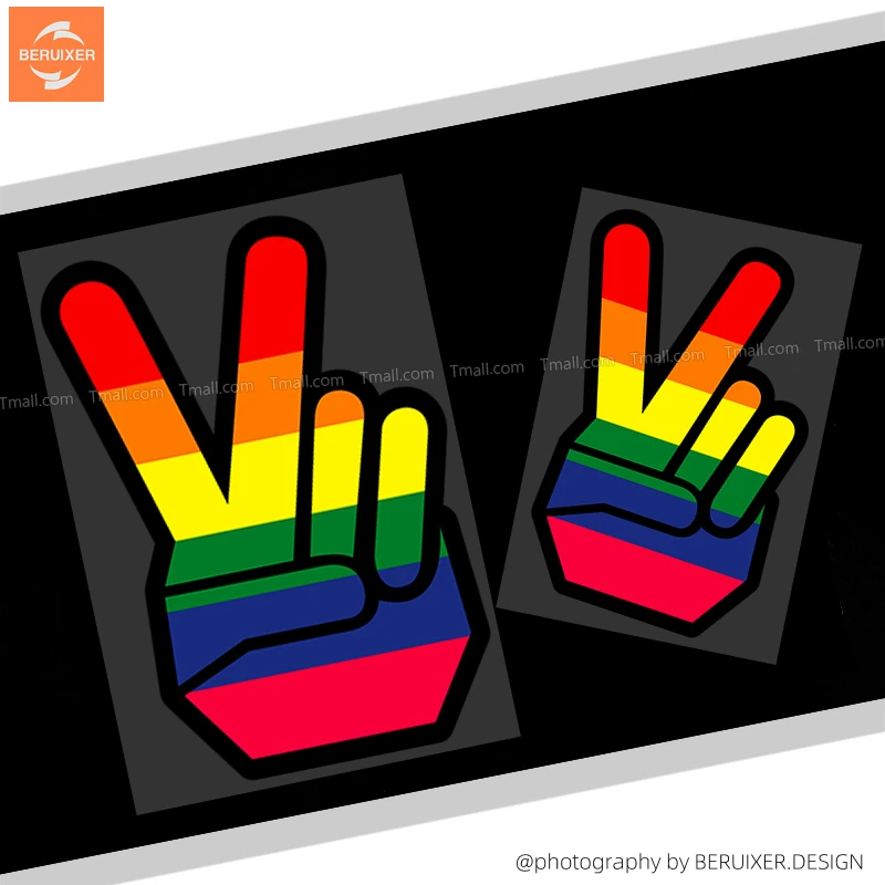 彩色耶剪刀手势图形JDM汽车贴纸摩托机车创意改装饰反光个性拉花