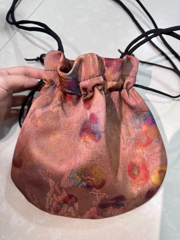 胭脂珍珠缎元宝包23*25定位花斜挎包中国风复古