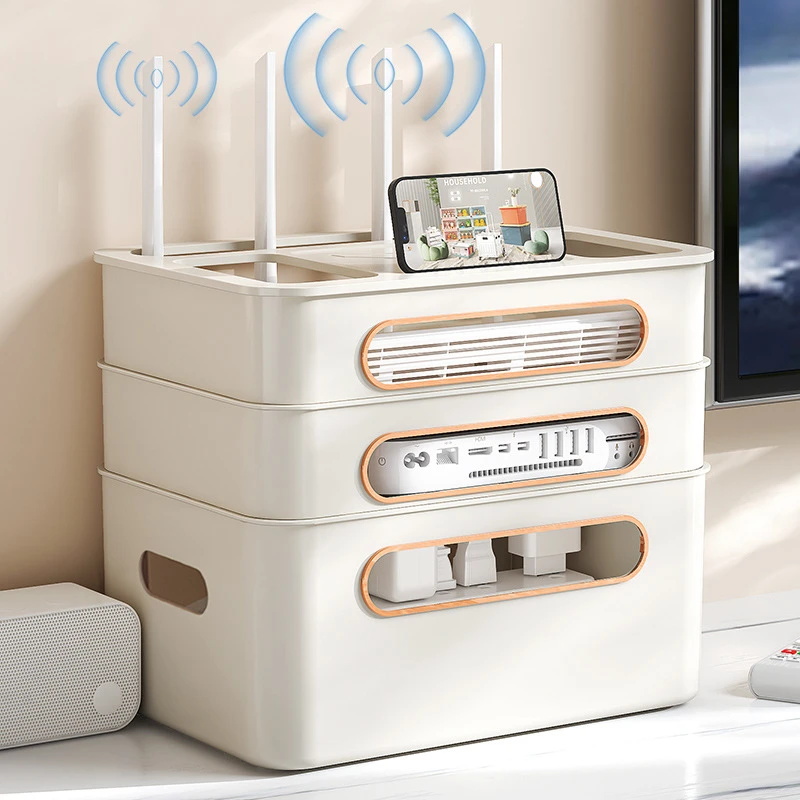 家用wifi插座电视机顶盒置物架无线放置电线整理路由器收纳盒