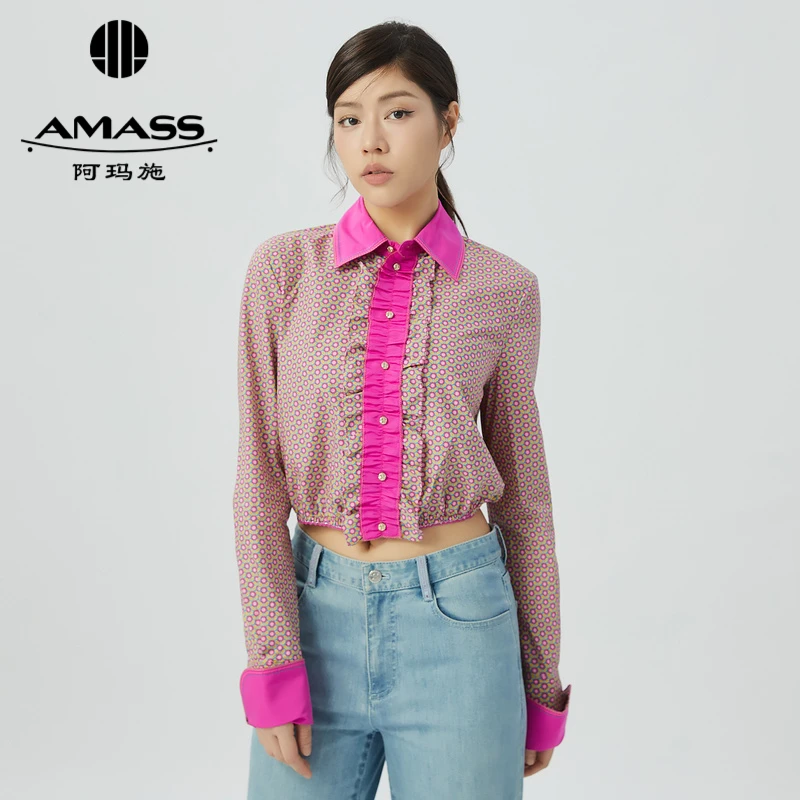 【二折商品，不退不换】阿玛施AMASS印花短款长袖印花衬衫5300983