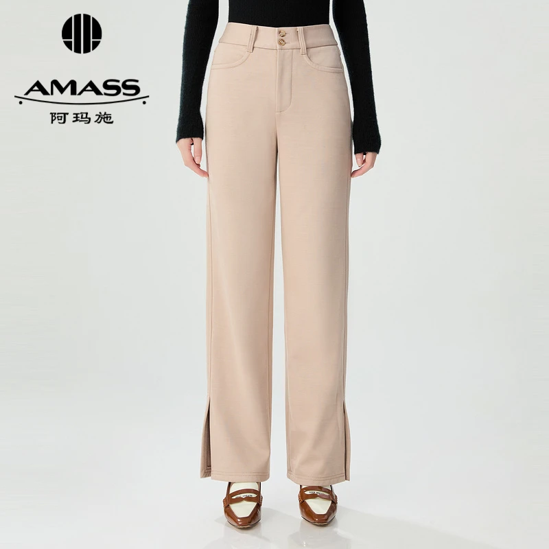 【二折商品，不退不换】阿玛施AMASS时尚开叉小黑裤长裤女5100417