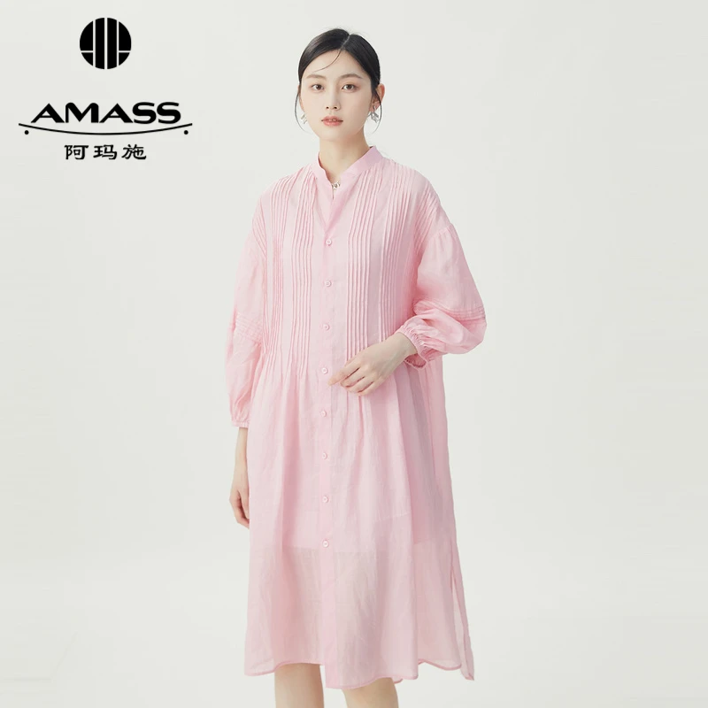 阿玛施AMASS时尚清爽舒适甜心氛围感百搭亚麻廓形洋装5500536