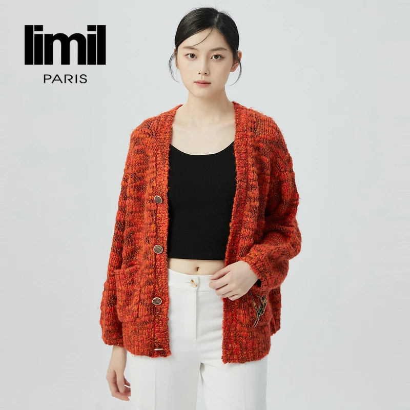 阿玛施丽米儿lil新款女装减龄小鹿手缝珠片V领针织开衫9499010