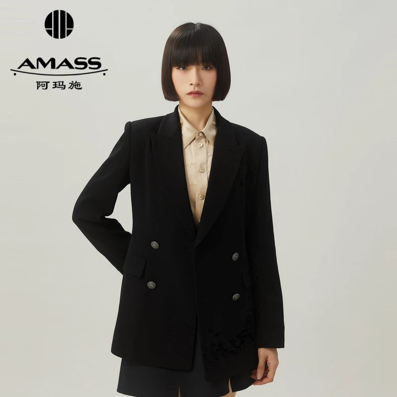 阿玛施AMASS经典通勤气质显瘦四粒扣长袖轻职场西装外套女5400773