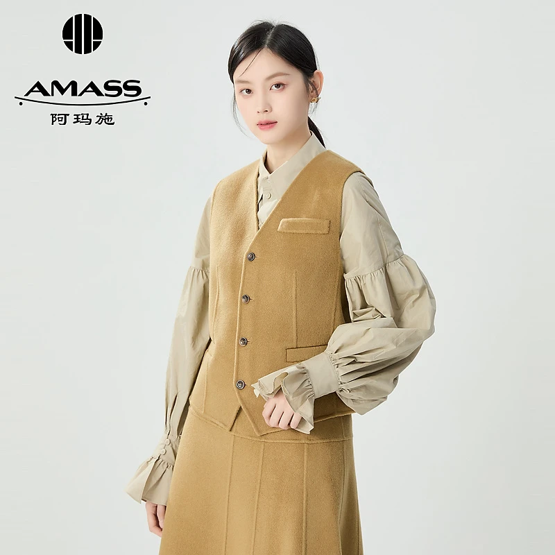 阿玛施AMASS女装新款百搭高级优雅轻奢风羊绒双面呢马甲5400874