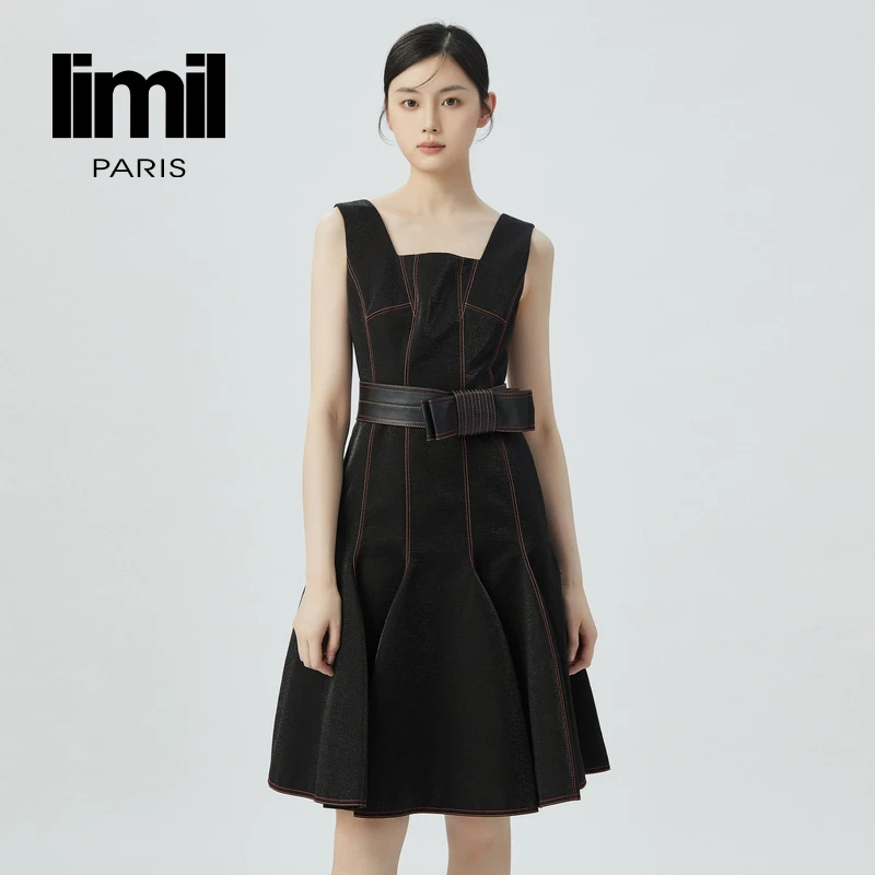 阿玛施丽米儿lil新款女装气质明线收腰无袖蓬蓬裙连衣裙9500062