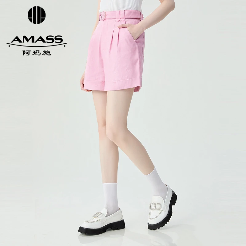 阿玛施AMASS老钱风亚麻短裤附腰带5100522