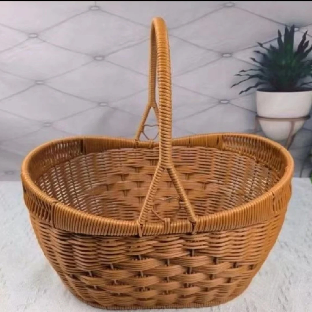 创意元宝型买菜篮野餐篮手提菜篮子藤编筐户外蘑菇采摘藤编手提篮