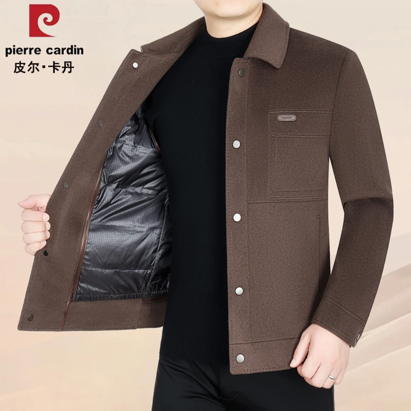 皮尔卡丹男装毛呢大衣秋冬季新款内胆羽戎男士外套休闲上衣毛呢男