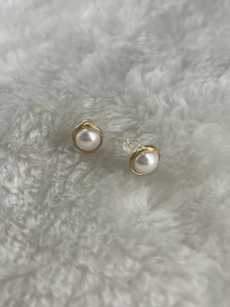 ZY0005（天然珍珠耳钉＋戒指）手工绕丝款时尚大气可爱甜美珍珠