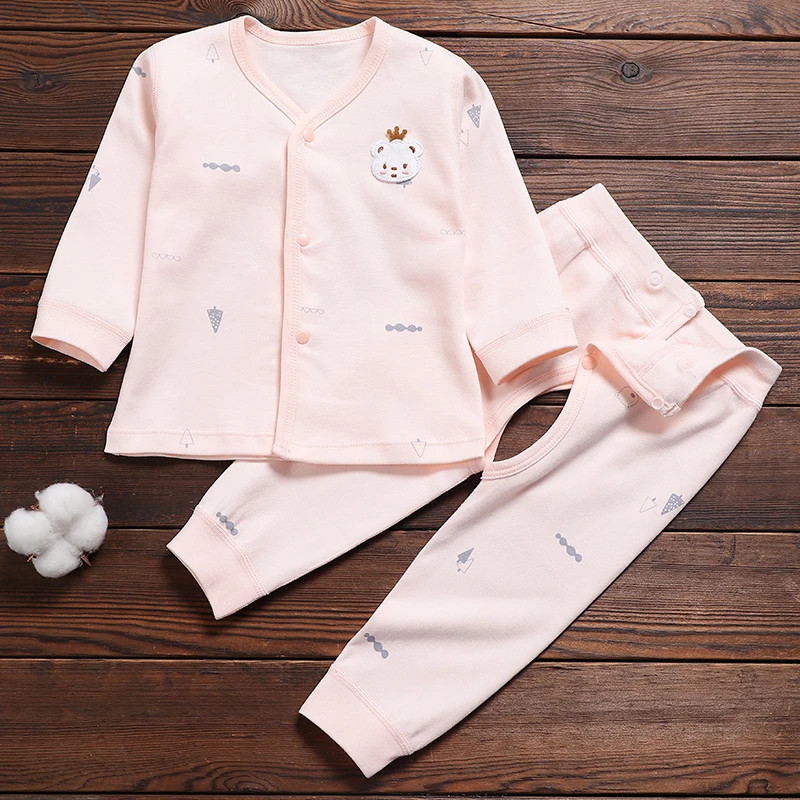 新生婴幼儿无骨纯棉套装男女宝宝春秋款单层对襟长袖可调节开档裤