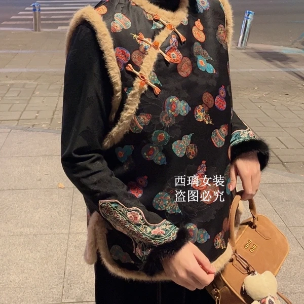 夹棉【小福禄】秋冬季马甲加厚宽松新中式女中国风马夹彩色减龄葫芦