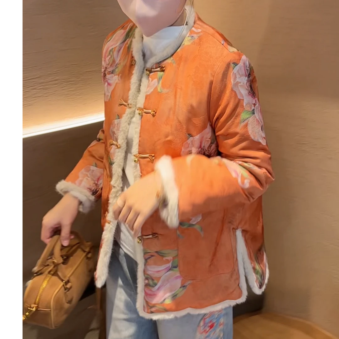 夹棉【橙云】冬季新中式中国风长袖宽松气质棉衣外套民族风唐装