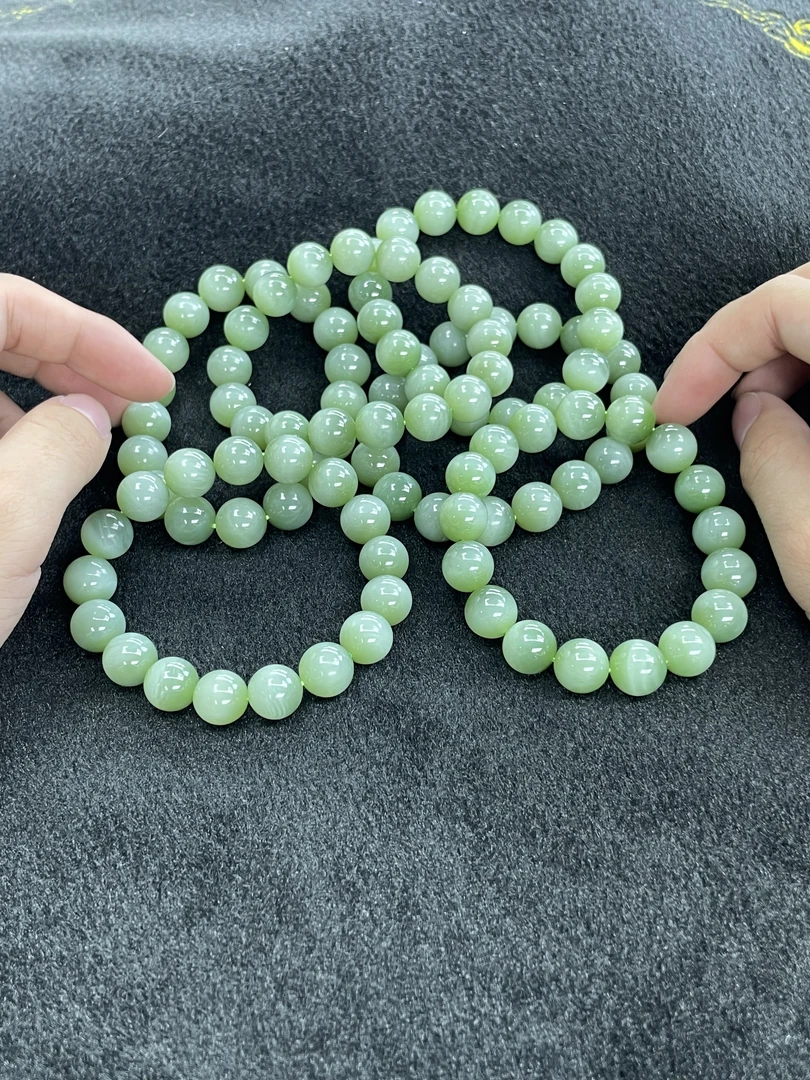 【小耿珠宝】和田玉粉青碧玉猫眼手串/12mm（多样性发其一）