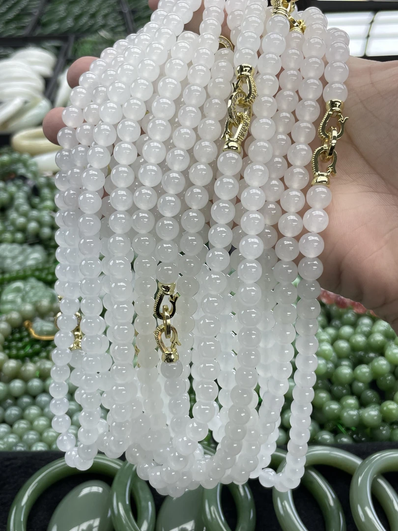 【小耿珠宝】和田玉白玉项链8mm/金色扣头（多样性发其一）
