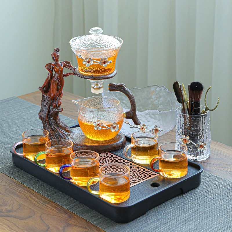 嫦娥奔月懒人自动泡茶器高档锤纹功夫茶具套装家用办公室泡茶神器