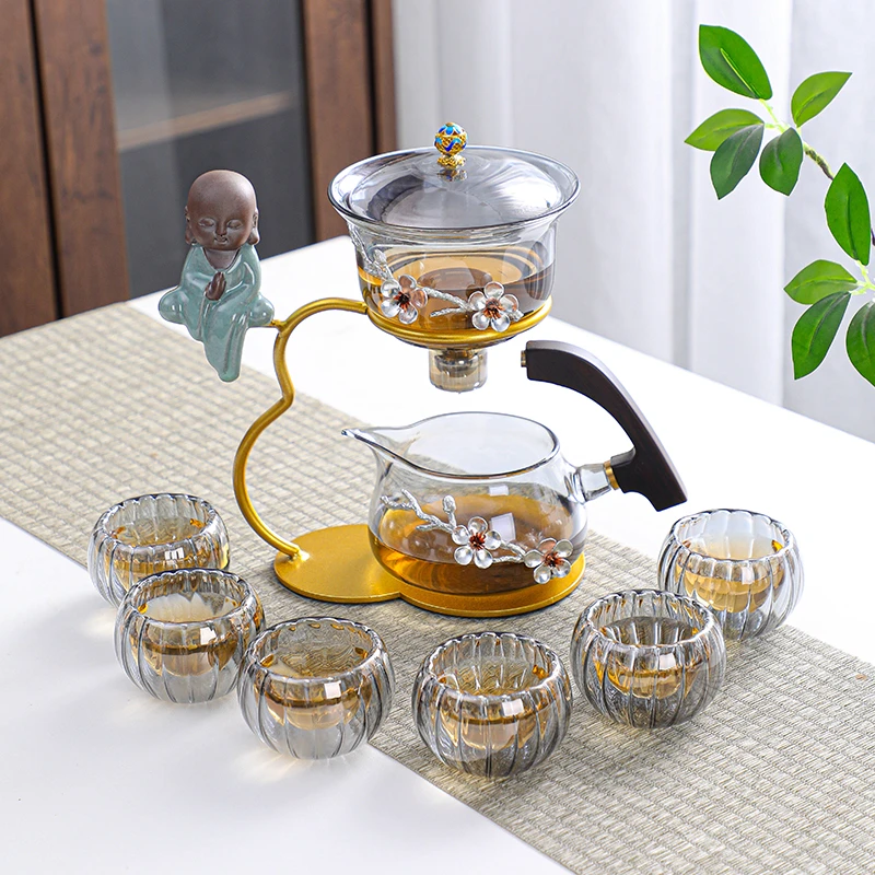 网红高档轻奢泡茶器玻璃懒人茶具套装磁吸自动泡茶壶功夫茶杯家用