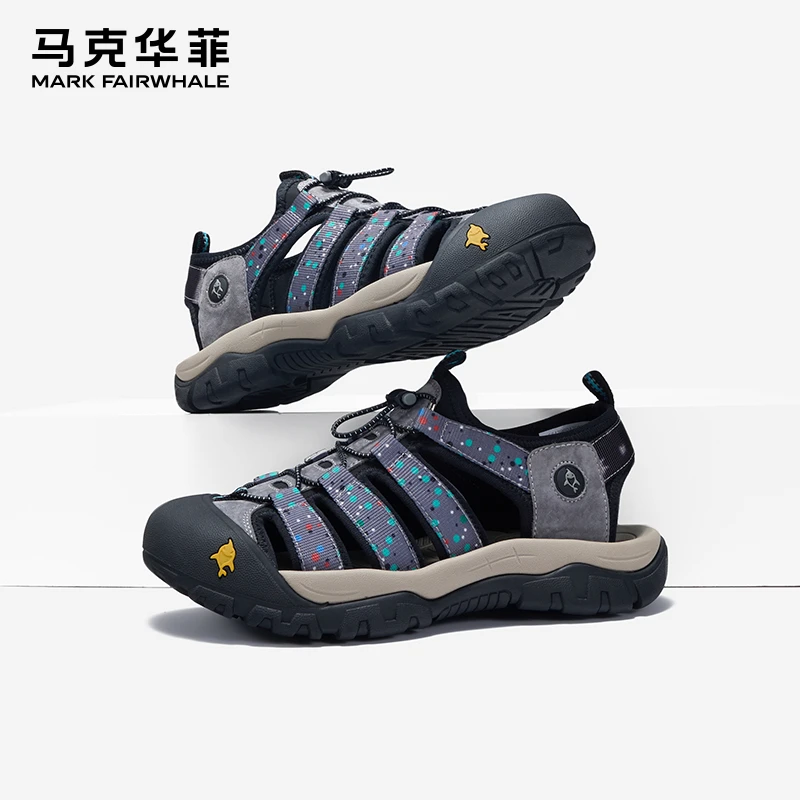 马克华菲夏季开车外穿凉拖高档真皮男士凉鞋防水溯溪休闲沙滩男鞋