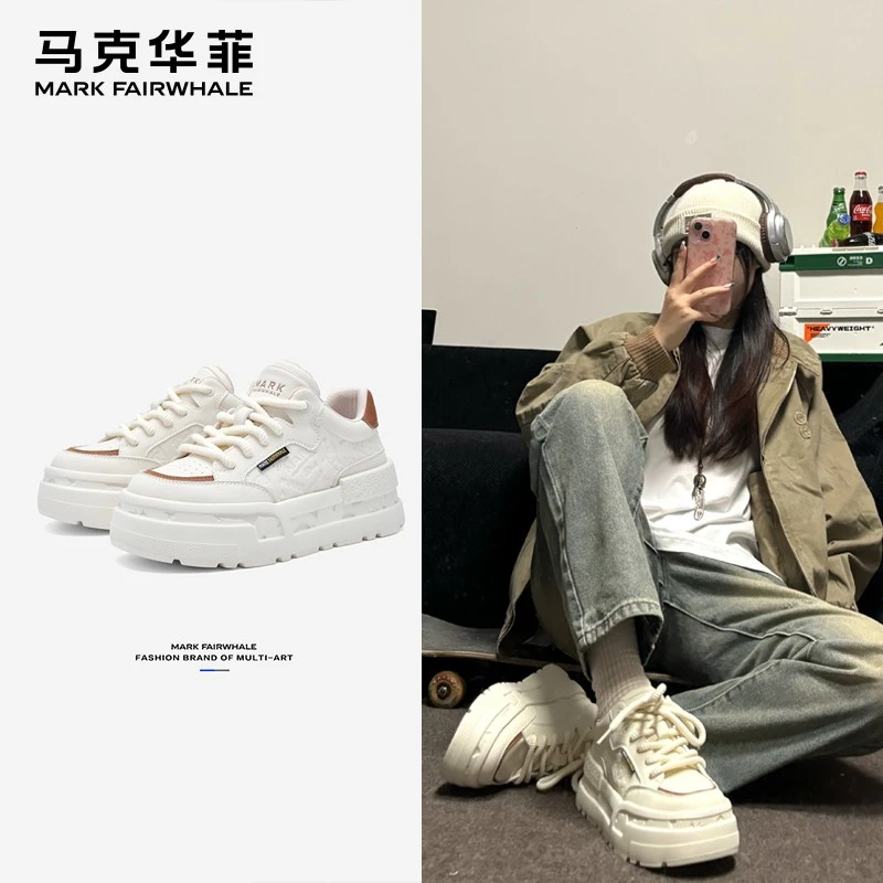 马克华菲女鞋情侣时髦厚底板鞋女款2025爆款增高小白鞋休闲男女鞋