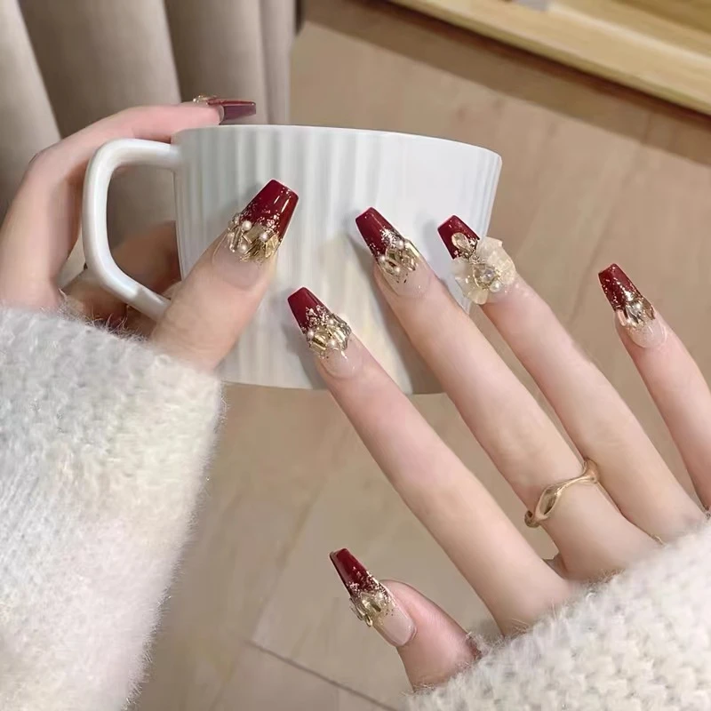 酒红法式大蝴蝶长梯