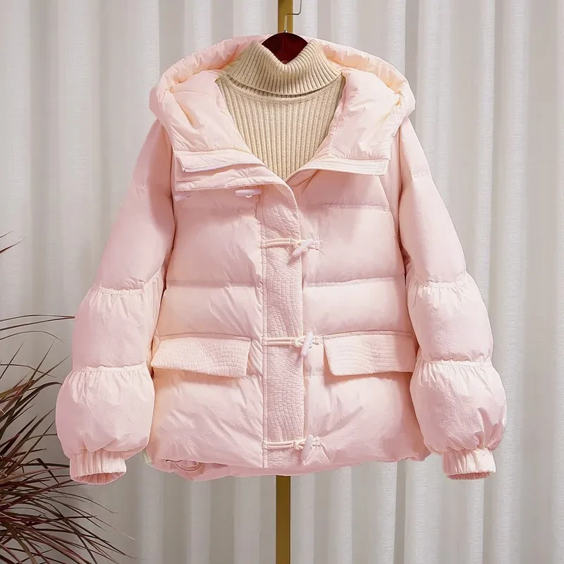 拉克鸭拉克鸭牛角扣羽绒服女短款2023冬季新款韩版宽松显瘦时尚百