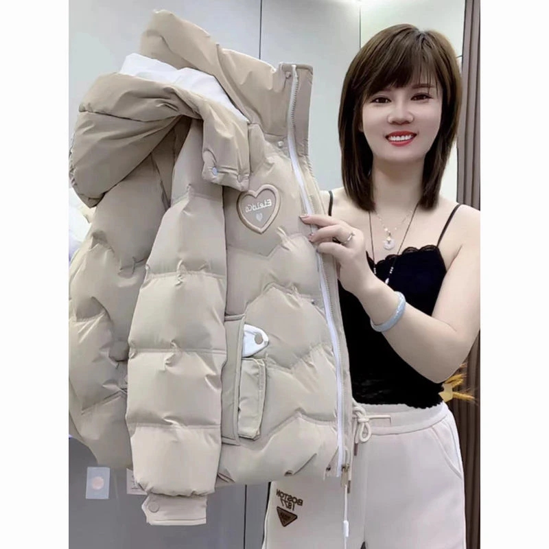 冬季羽绒服女加厚女士冬季新款亮皮免洗棉袄连帽大码时尚百搭外