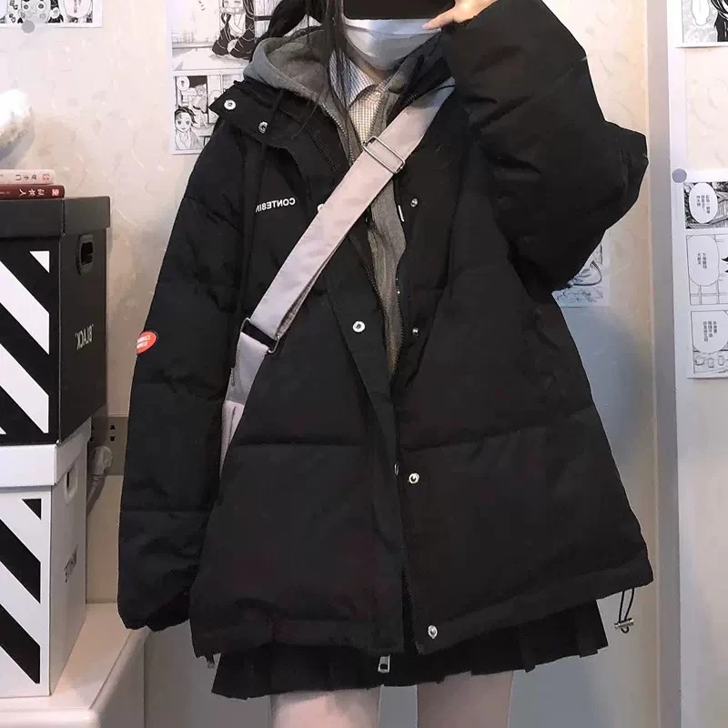 拉克鸭14中学生羽绒服15女生冬季棉服新款面包服13大童韩版宽松棉