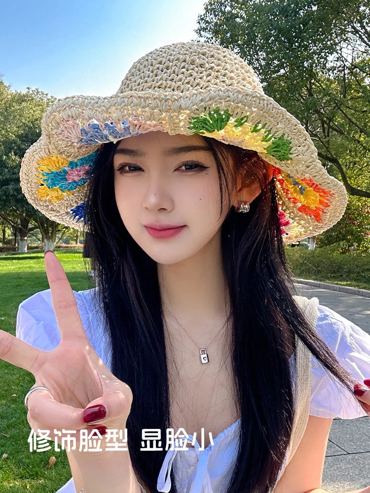 2024新款草帽女夏季防晒遮阳帽子大帽檐海边沙滩草编渔夫帽太阳帽