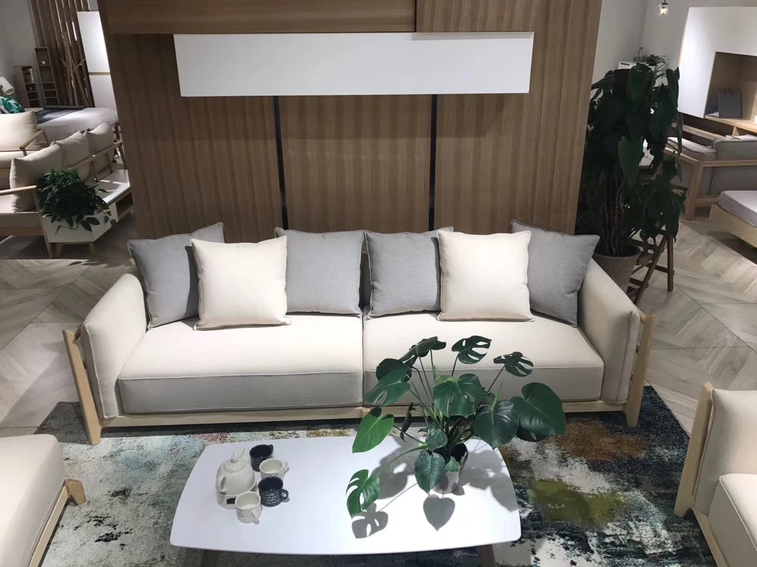 客厅简约北欧轻奢沙发极简原木色三人位禅意别墅