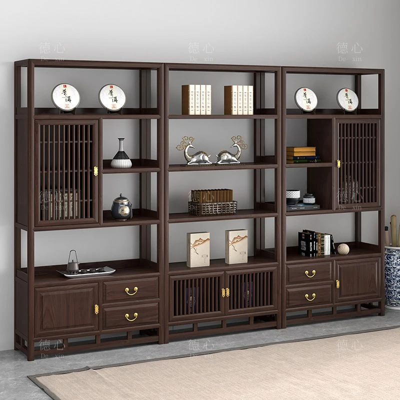 新中式博古架白蜡木实木书架客厅多宝阁茶室多层置物架结构