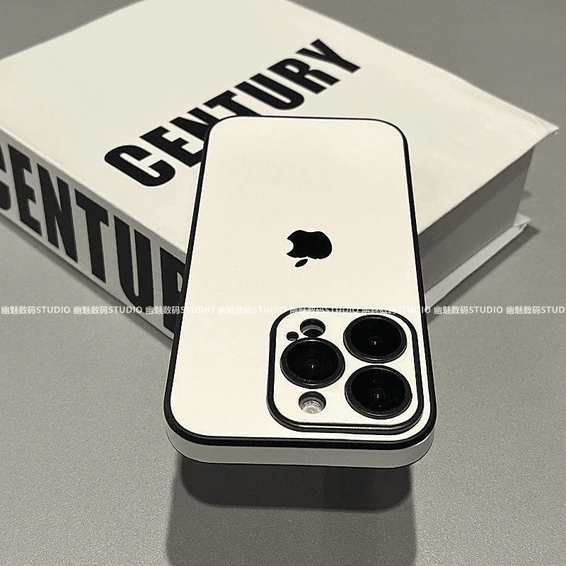 简约白色皮质带镜头膜适用iPhone16Promax苹果15手机壳14硬13/12