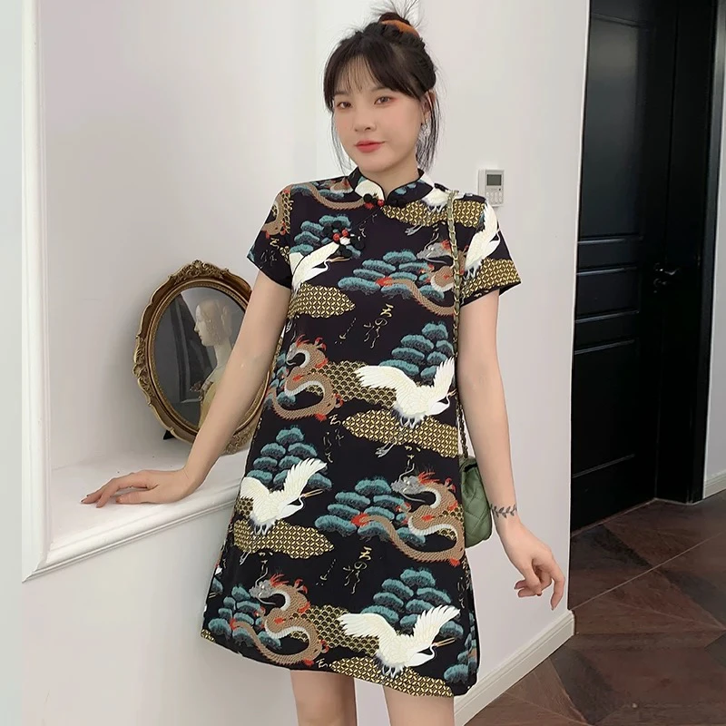 【1714 红扣 A版 龙鹤松】网红气质百搭款淑女显瘦旗袍蕾丝