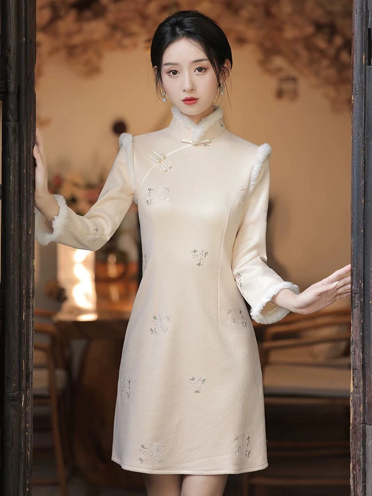 【1888 若溪 米色】显瘦修身中国风旗袍中式民国风日常