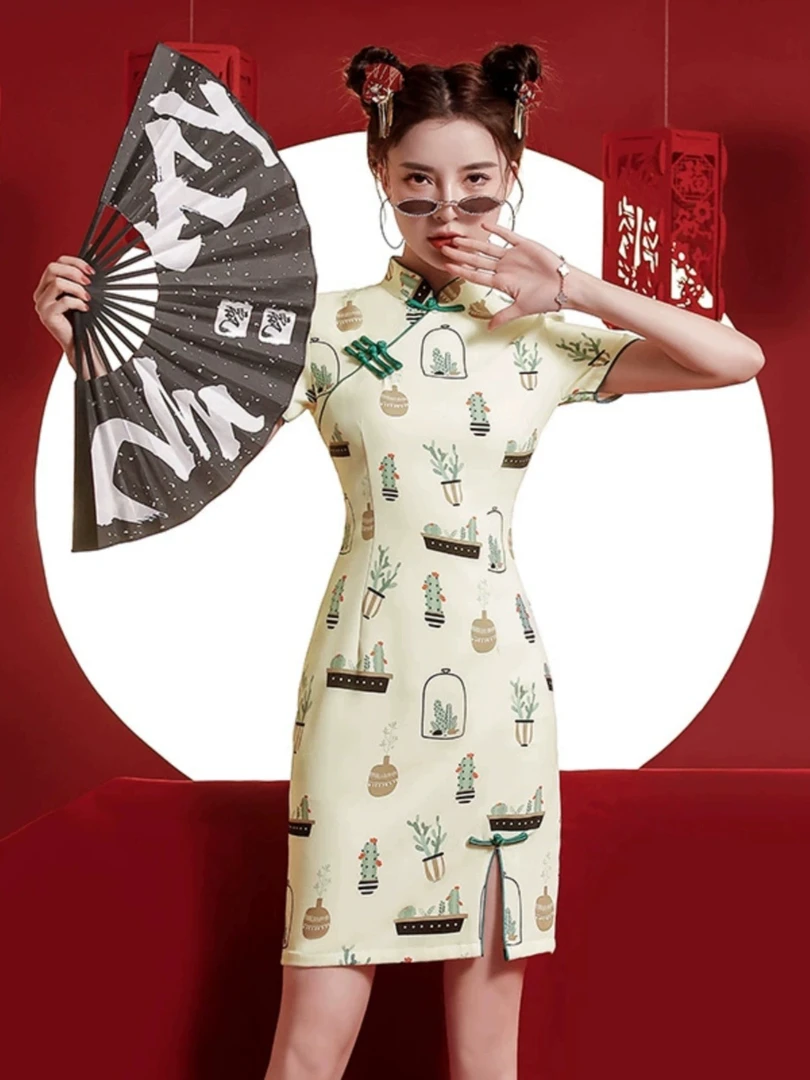 【1575 爆款仙人掌新款】网红气质百搭款淑女显瘦旗袍蕾丝