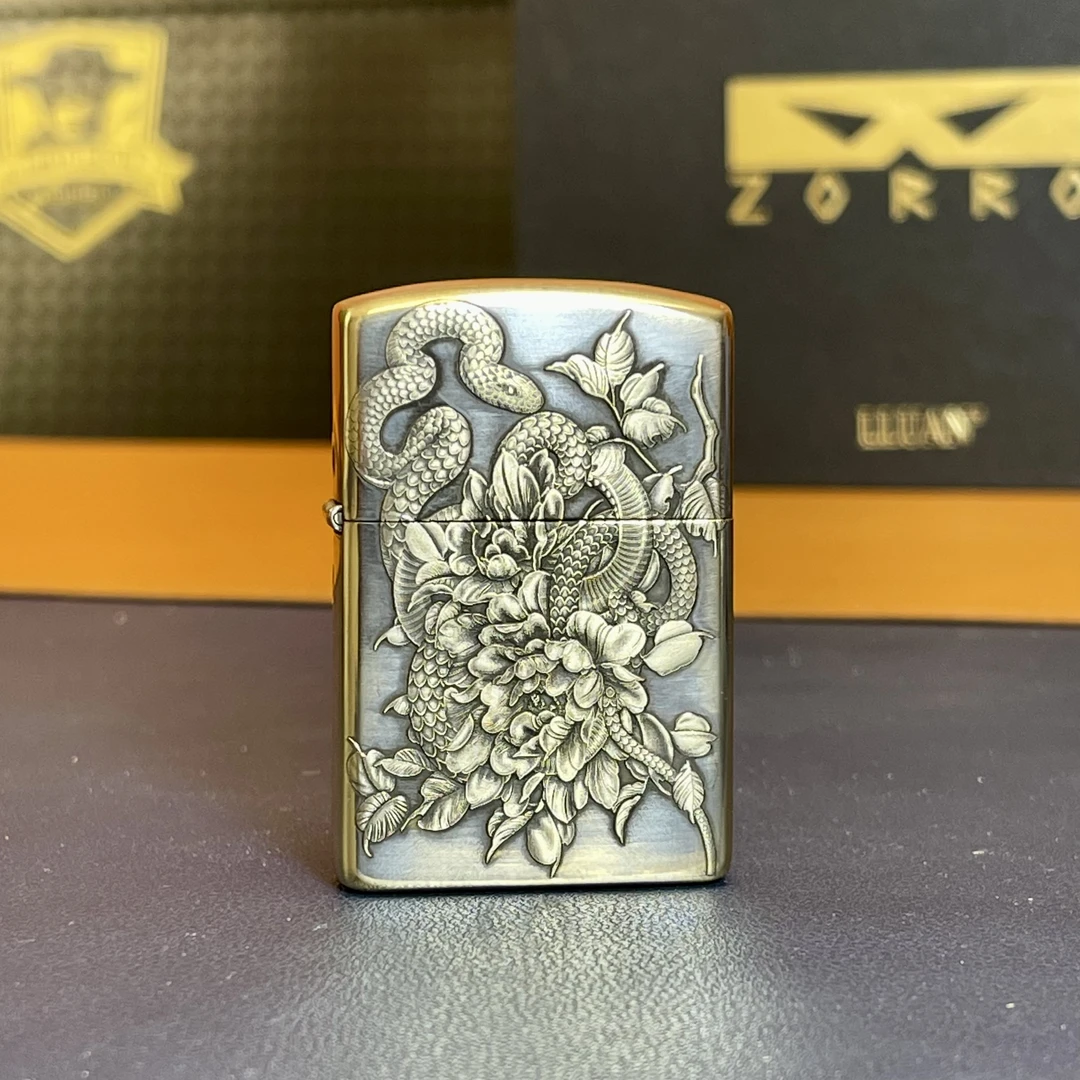 ZORRO蟒戏牡丹 国潮 佐罗CLASS二代升级版纯铜黄铜立体棉油打火机