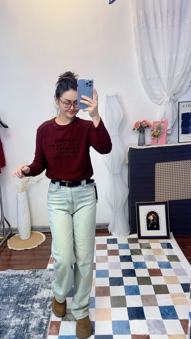 黄泥色直筒牛仔裤女宽松显瘦高腰裤子