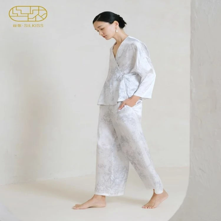 SILKISS/丝侬真丝睡衣女套装短袖长裤两件套舒适100%桑蚕丝家居服