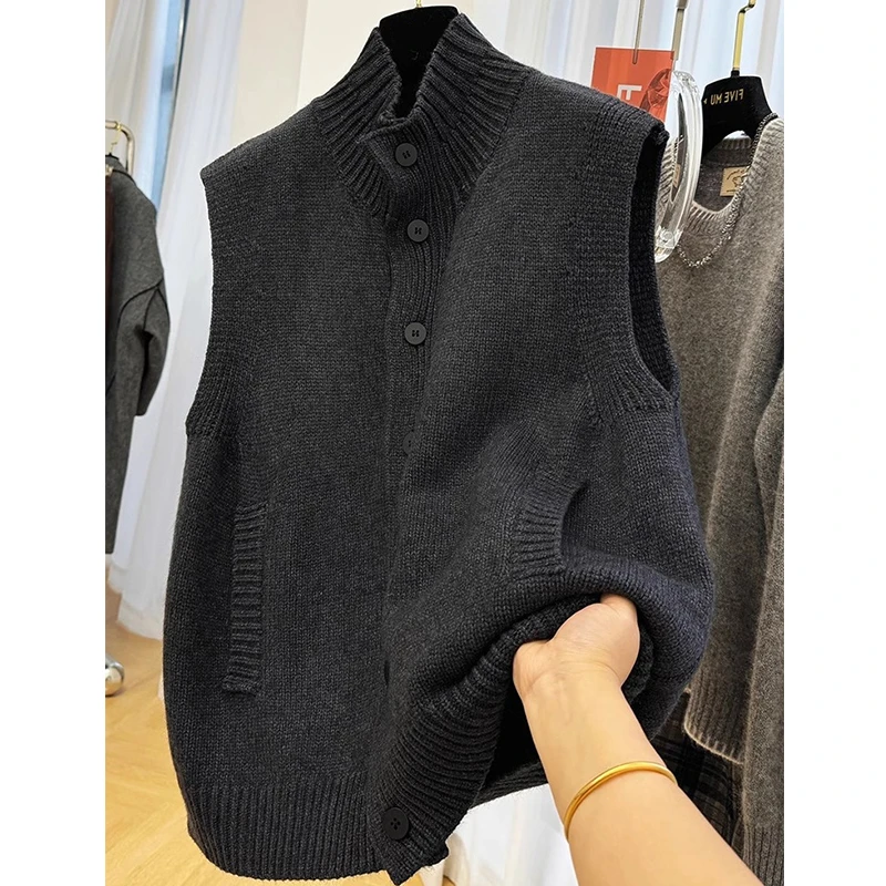 简约300斤韩圆领单排扣羊绒针织厚实大码上衣秋季叠穿无袖马甲男2