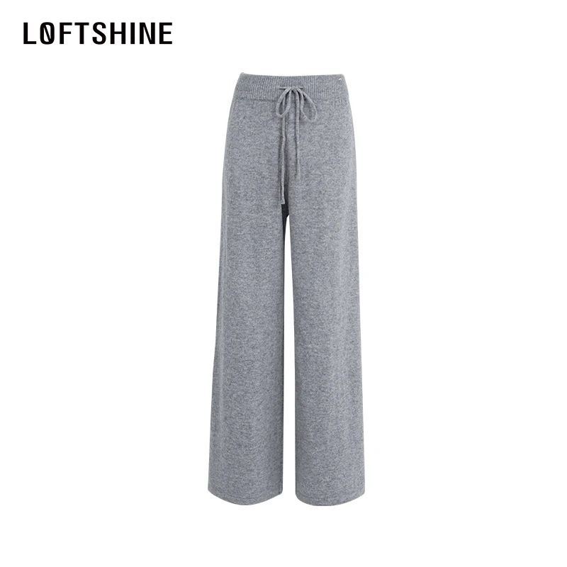 LOFTSHINE珞炫时尚宽松直筒垂感裤2023秋冬新款高腰风休闲针织裤
