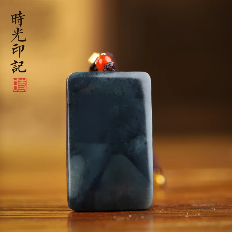 天然和田玉青花平安无事牌男女通带款式挂件一物一证保真【碧悦轩】