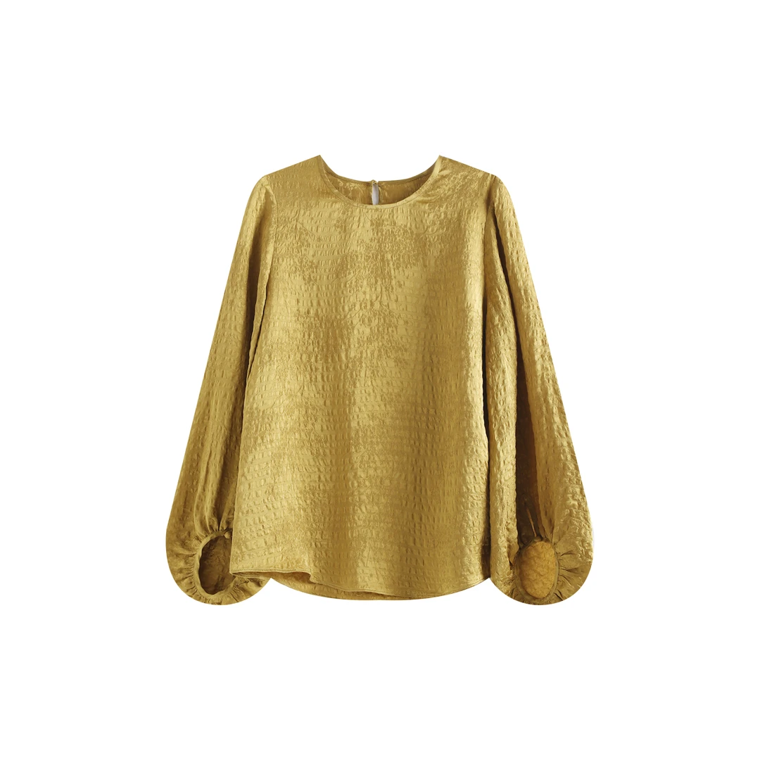 花束缎桑蚕丝衬衫2024春夏新款长袖真丝上衣  YJHY-621089