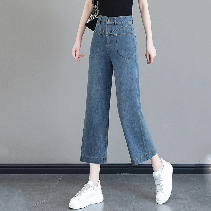 牛仔裤阔腿八分2025夏季新款高腰薄款显瘦宽松小个子休闲直筒