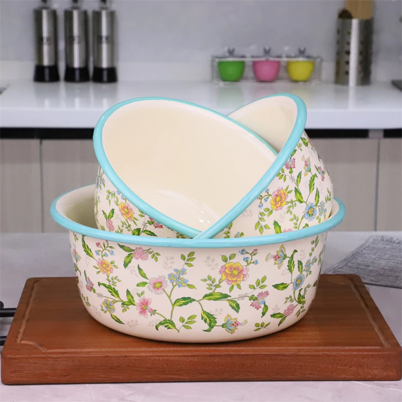 新疆包邮特厚珐琅搪瓷三件套盆食品级加厚和面凉拌料理专用新款