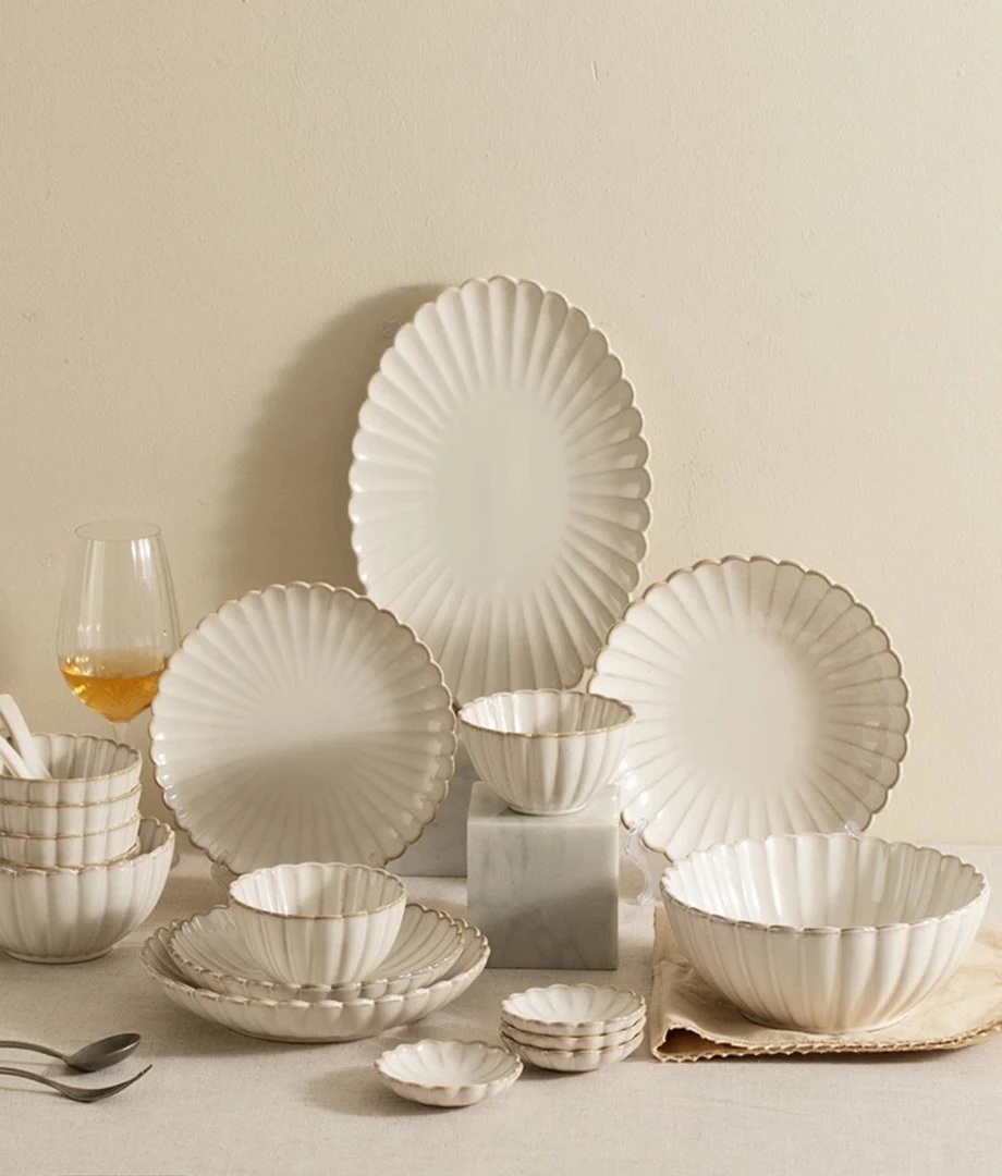 花边日式菊花盘子ins复古陶瓷菊皿餐盘家用早餐菜盘沙拉盘套装