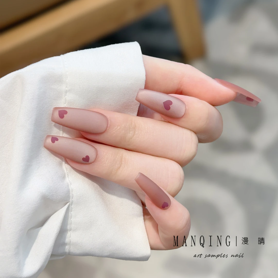 【磨砂爱心42】纯手工穿戴甲粉色猫眼显白美甲贴片气质简约高级感